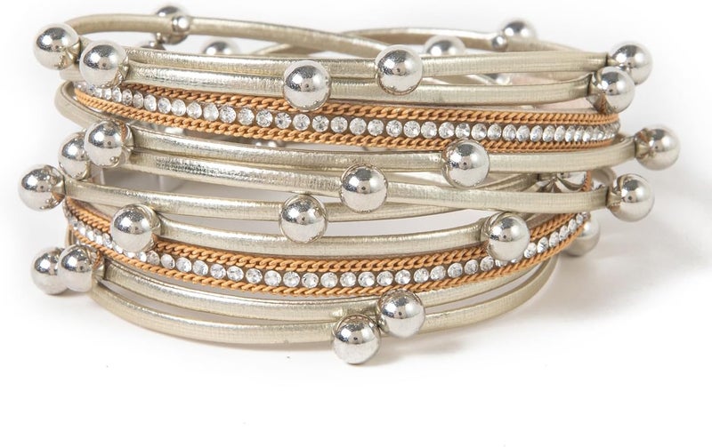 Rantanto Braid Leather Wrap Bracelet Trendy Stackable Crystal Cuff Boho Gold Heart Bracelet Jewelry Gift For Women - Image 1